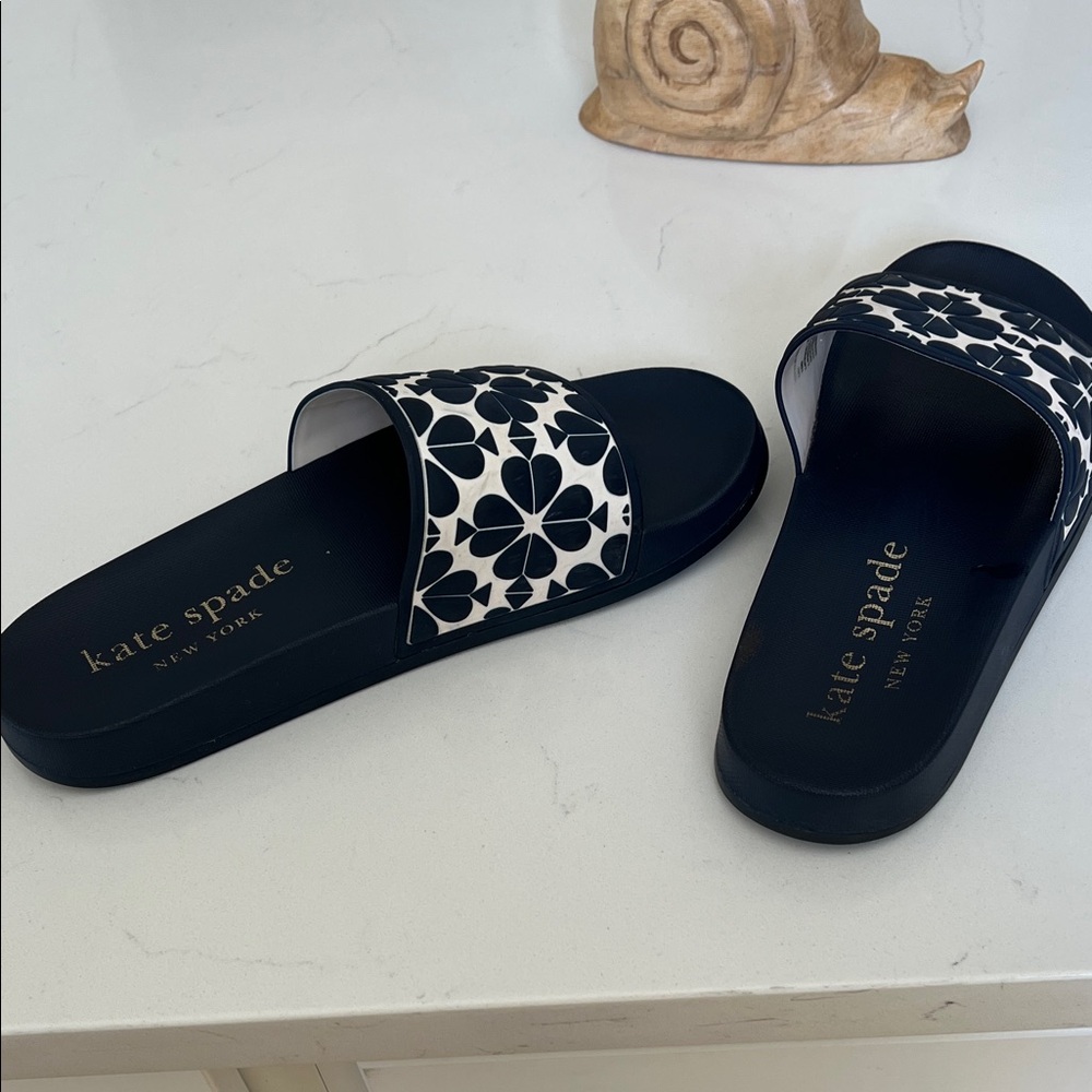 kate spade Black & White Floral Slide Sandals